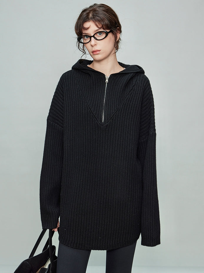 Hooded Half-Zip Knit Tops_BDHL6919