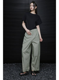 Green High Waisted Draped Casual Pants_BDHL5905