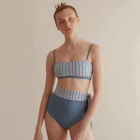 High Waist Striped Split Bandeau Bikini_HL3233