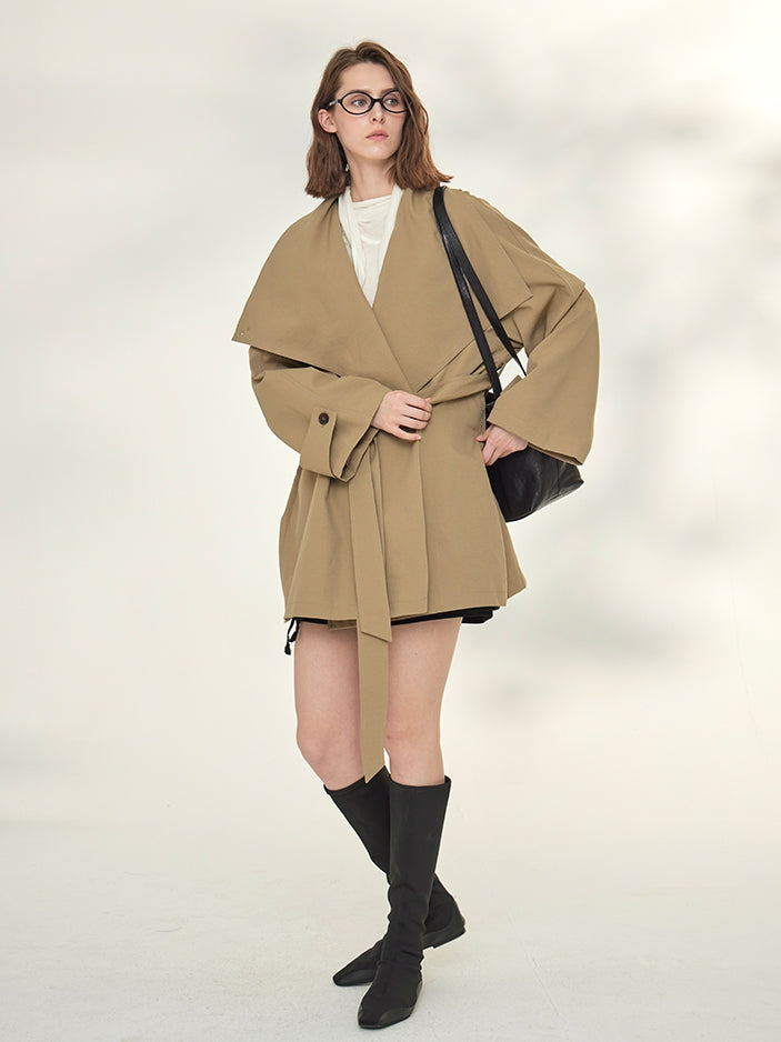 Tide Drawstring Short Trench Coat_BDHL7735