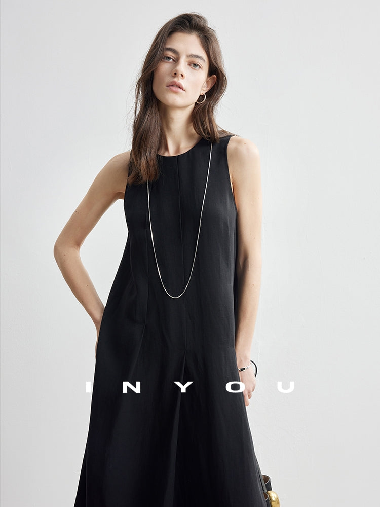 Simple Tucked Sleeveless Dress_BDHL7181