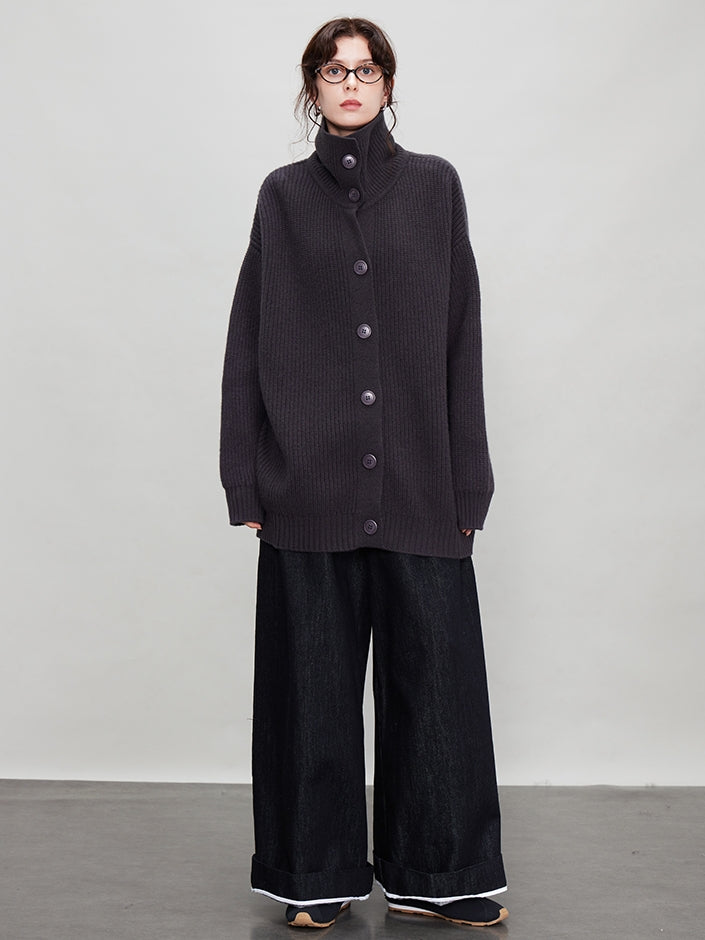 厚針織長版翻領開襟衫_BDHL7942