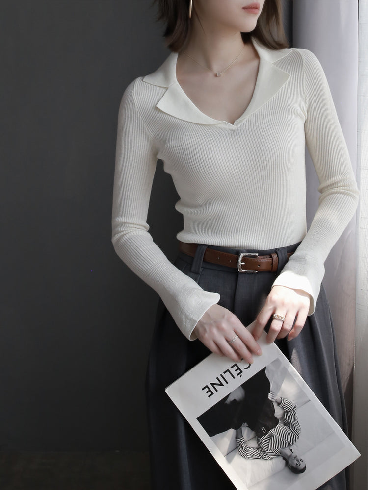 Slim Lapel Long Sleeve Knit_BDHL6511