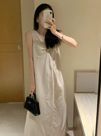 V-Neck Twist Long Dress_BDHL6180