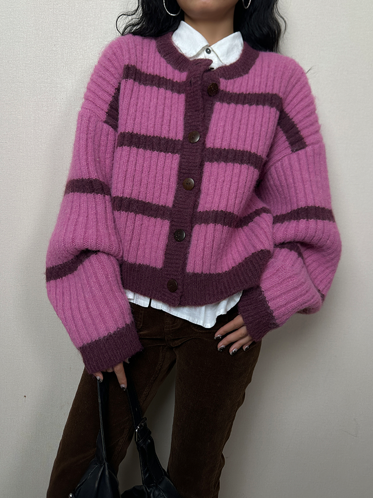 Thick Striped Knitted Cardigan_BDHL6800