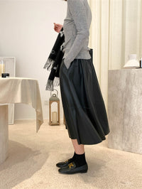 Draped PU Leather Skirt_BDHL6765