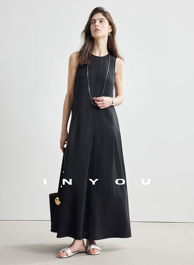 Simple Tucked Sleeveless Dress_BDHL7181