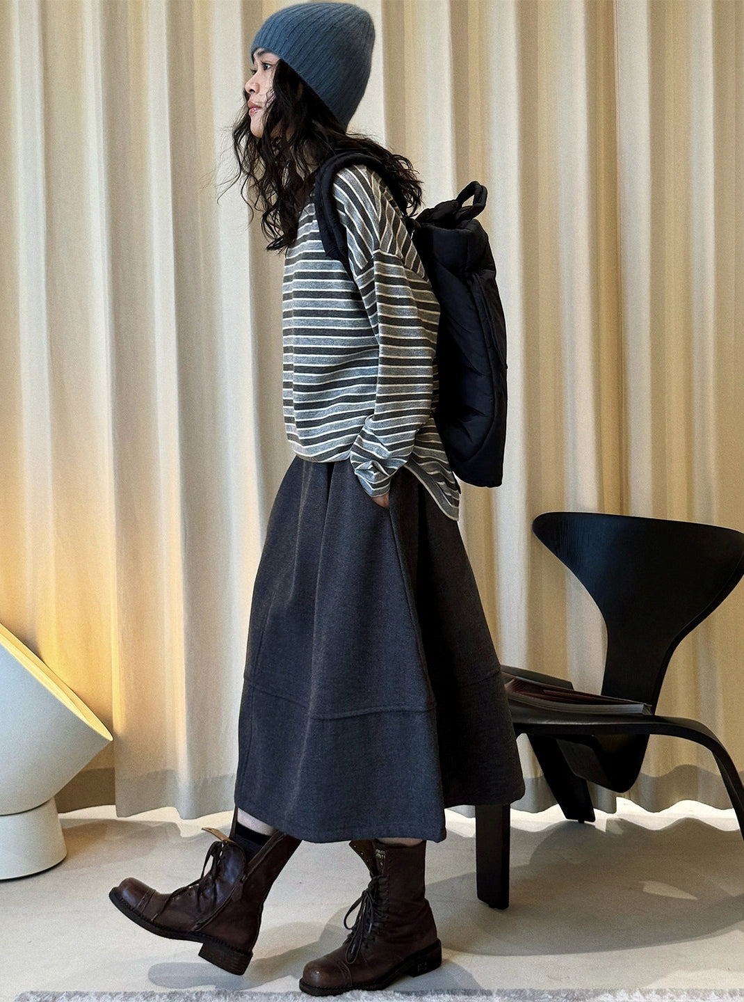 Patchwork A-Line Midi Skirt_BDHL8153