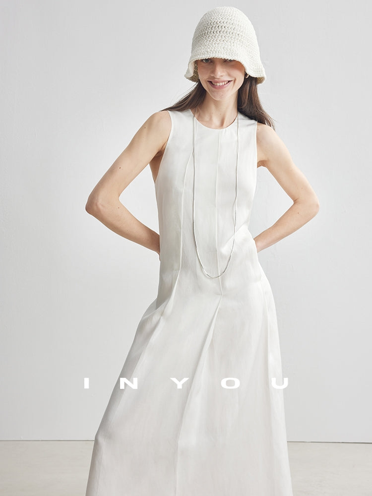 Simple Tucked Sleeveless Dress_BDHL7181