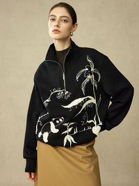 Stand Collar Printed Zip-Up Sweatshirt_BDHL6787