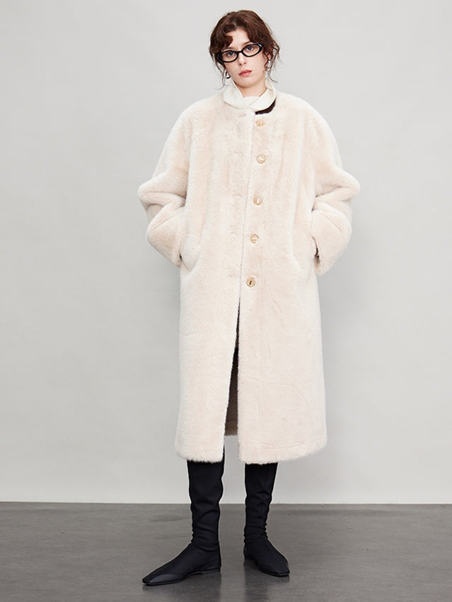 Round Collar Fur Mid-Length Jacket_BDHL6702