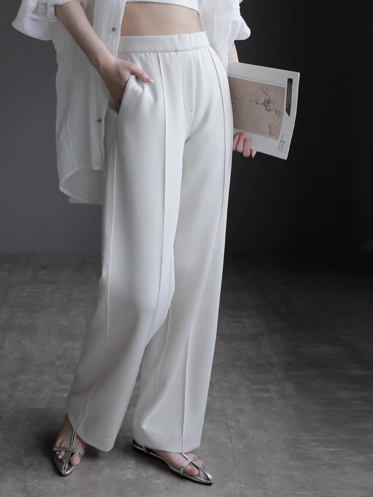 High-waisted slim draped Pants_BDHL7419