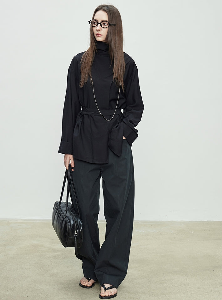 Draped Collar Ribbon Shirt_BDHL7100