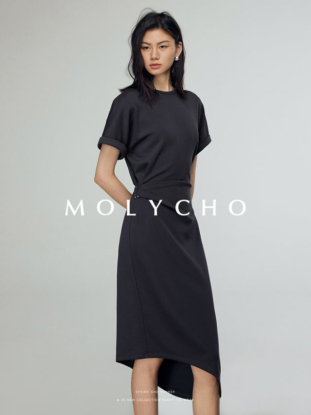 Waist Slim Asymmetrical Dress_BDHL7239