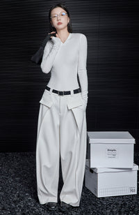 White Tucked Wide-Leg Pants_BDHL6974