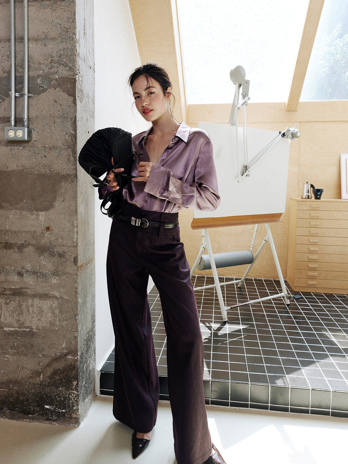 Purple Textured Suit Pants_BDHL8002