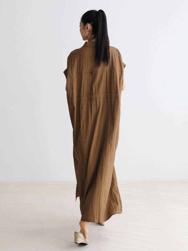Loose-Fitting Waist Tie Slit Dress_BDHL7248