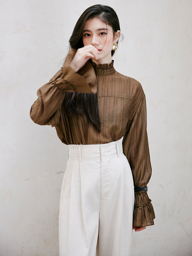 Ruffle High-Neck Sheer Blouse_BDHL6751
