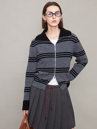 Striped Double Zipper Slim Tops_BDHL6614