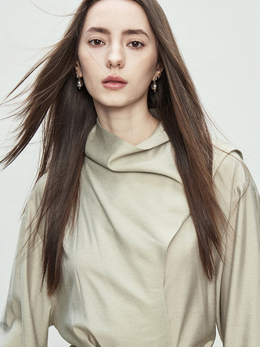 Draped Collar Ribbon Shirt_BDHL7100