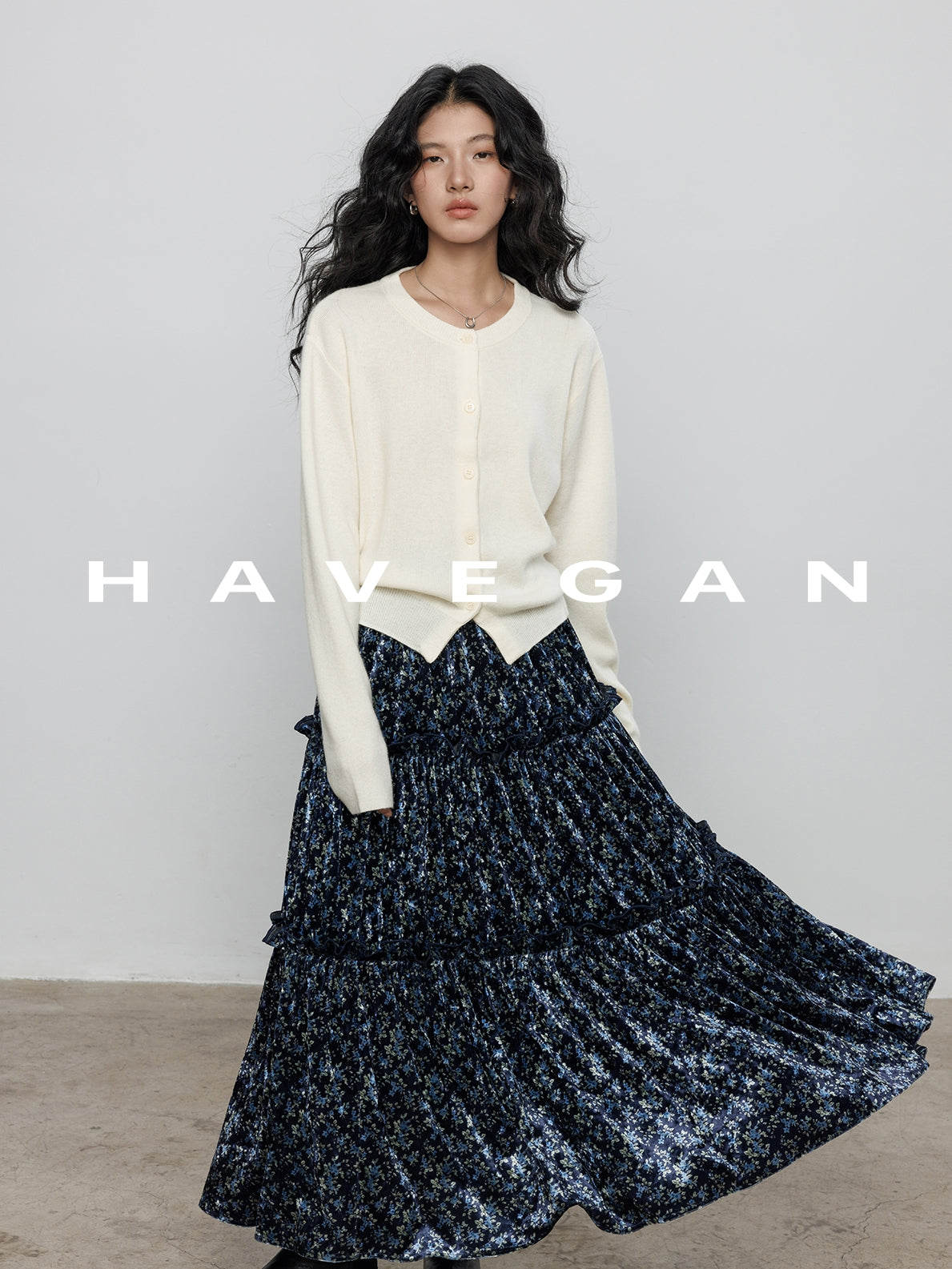 Retro Floral Print A-Line Skirt_BDHL7897