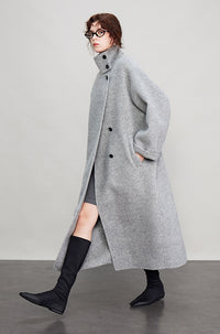 Stand Collar Long Cocoon Coat_BDHL6683