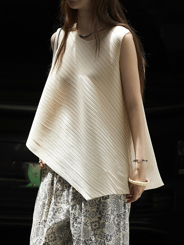 Irregular Round Neck Sleeveless Tops_BDHL7627