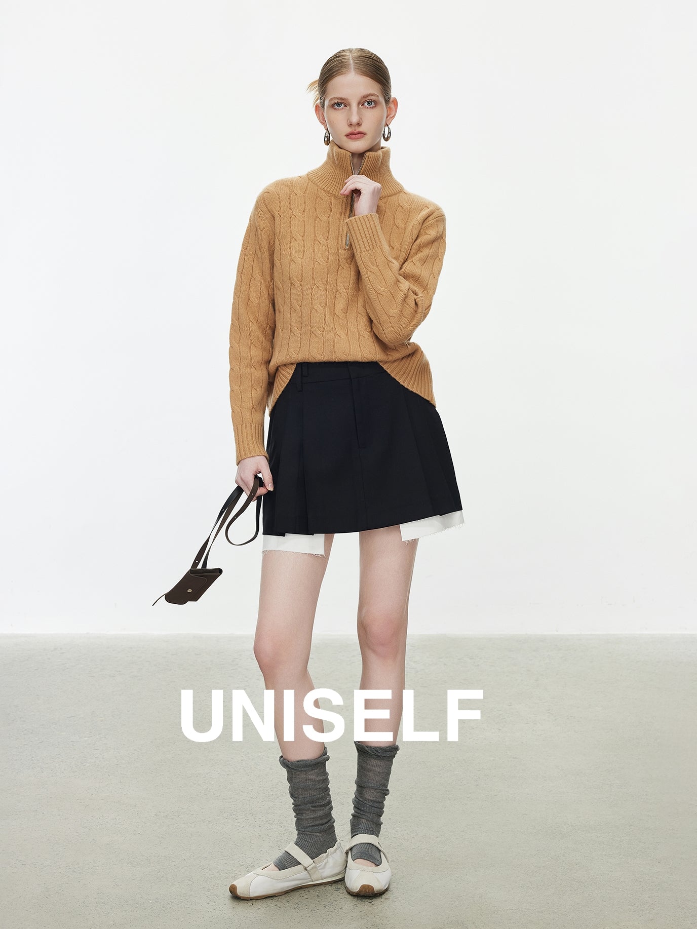 Zipper Large Lapel Knit Tops_BDHL7721