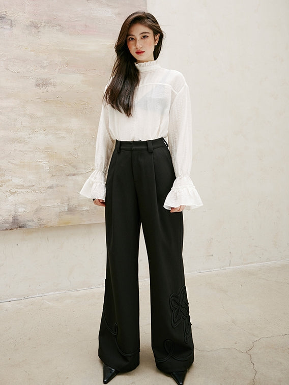 Black Embroidered Straight Pants_BDHL6743