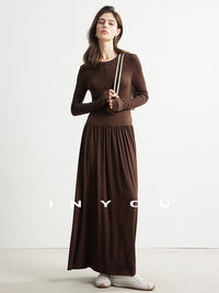 Curved Waist Pleated Draped Dress_BDHL6981