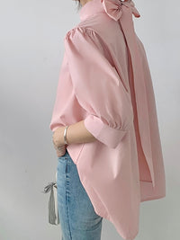 Lantern Sleeve Bow Tie Tops_BDHL7218