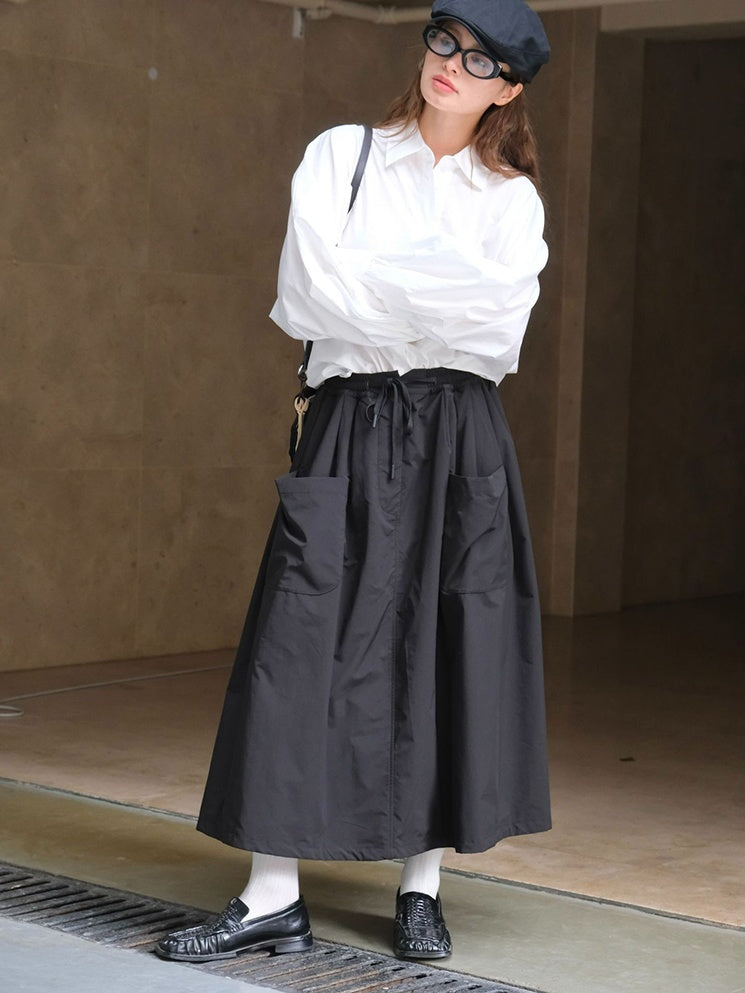 3D Pocket A-Line Long Skirt_BDHL6532