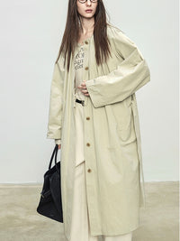 Collarless Loose Long Windbreaker_BDHL7088