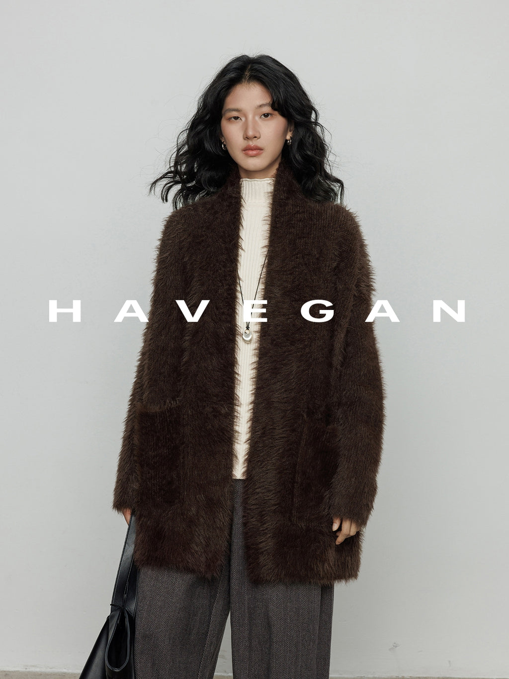 無領抓絨長版開襟衫_BDHL7971