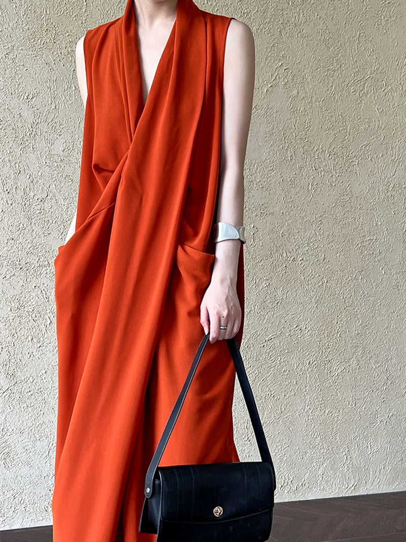 V-Neck Draped Cross Dress_BDHL7558