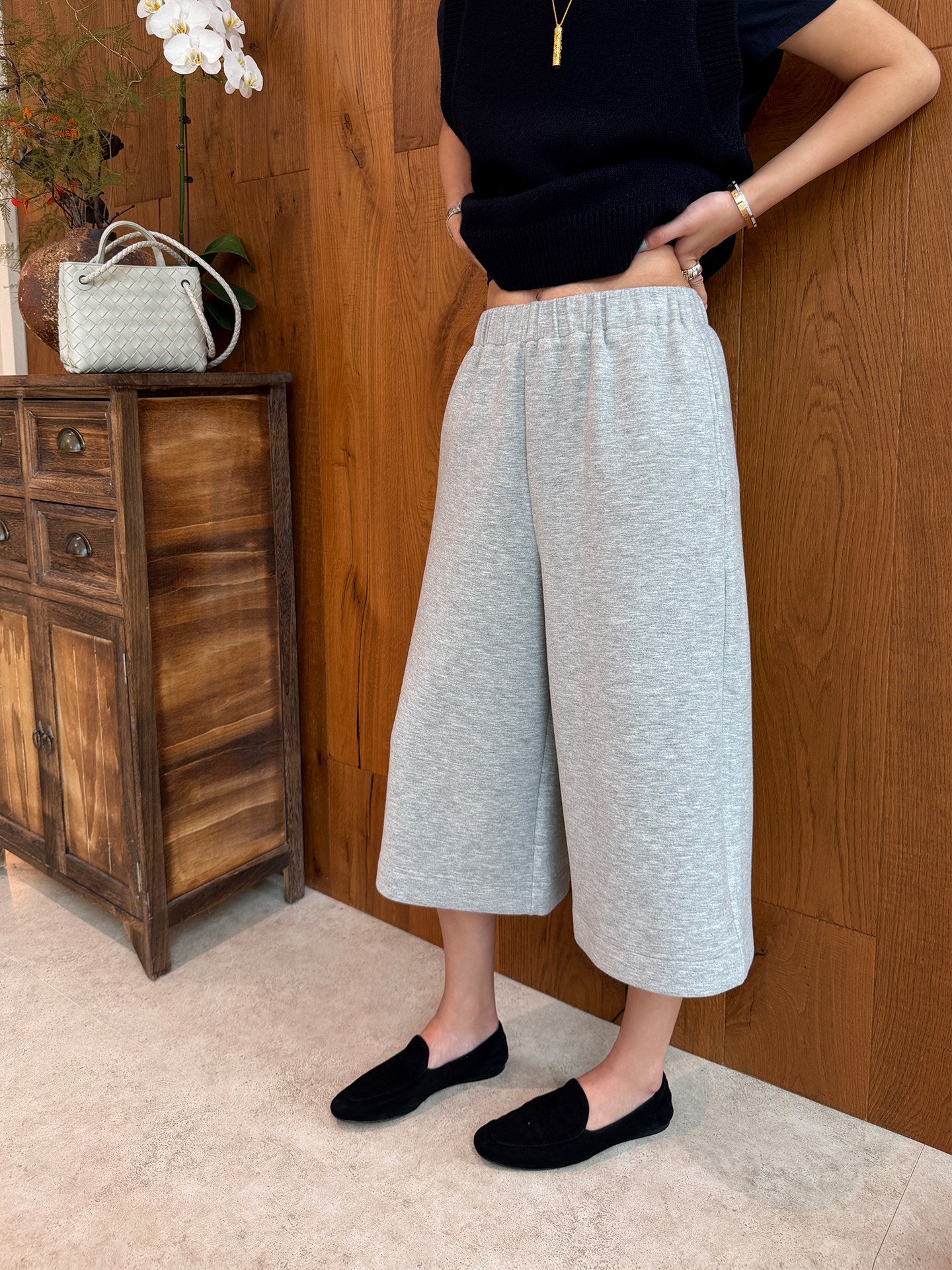 Brushed Knit Wide Leg Cropped Pants_BDHL8425