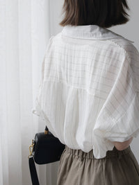Striped Cotton-Linen Long Sleeve Sunscreen Shirt_BDHL7293