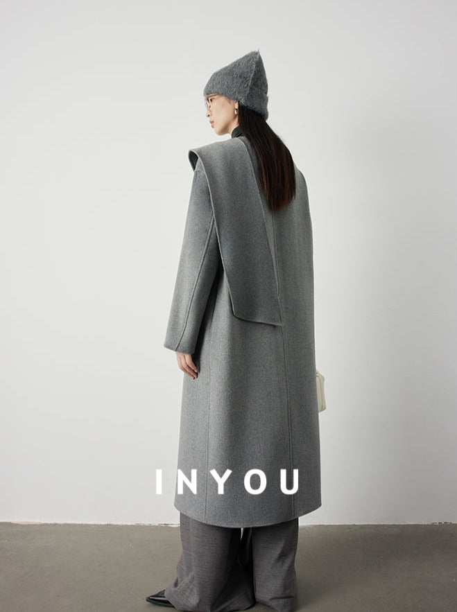 Scarf collar long coats_BDHL5292 