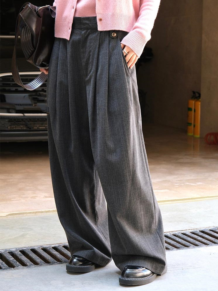 Gray Vertical Stripe Loose Pants_BDHL6531