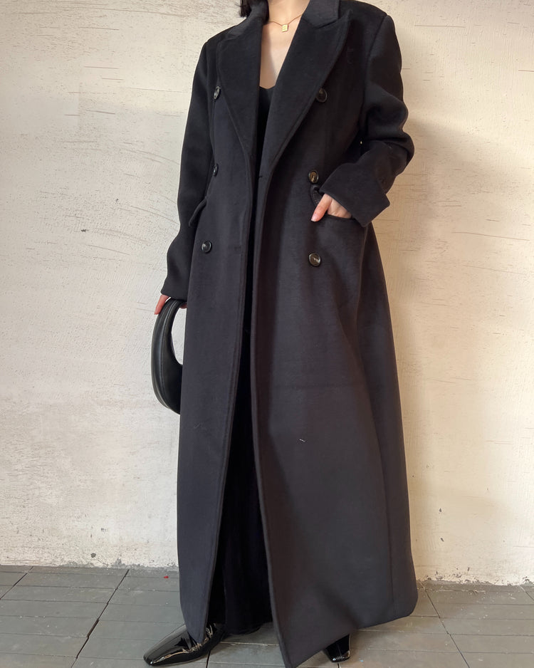 Waist double-breasted long coat_BDHL5326