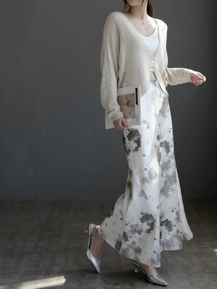 French V-Neck Linen-Blend Knit Cardigan_BDHL7291