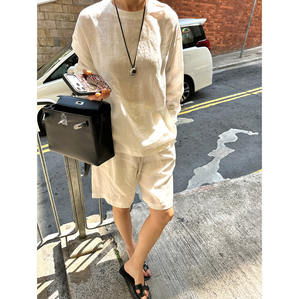 Linen Loose Top and Casual Shorts_BDHL8213