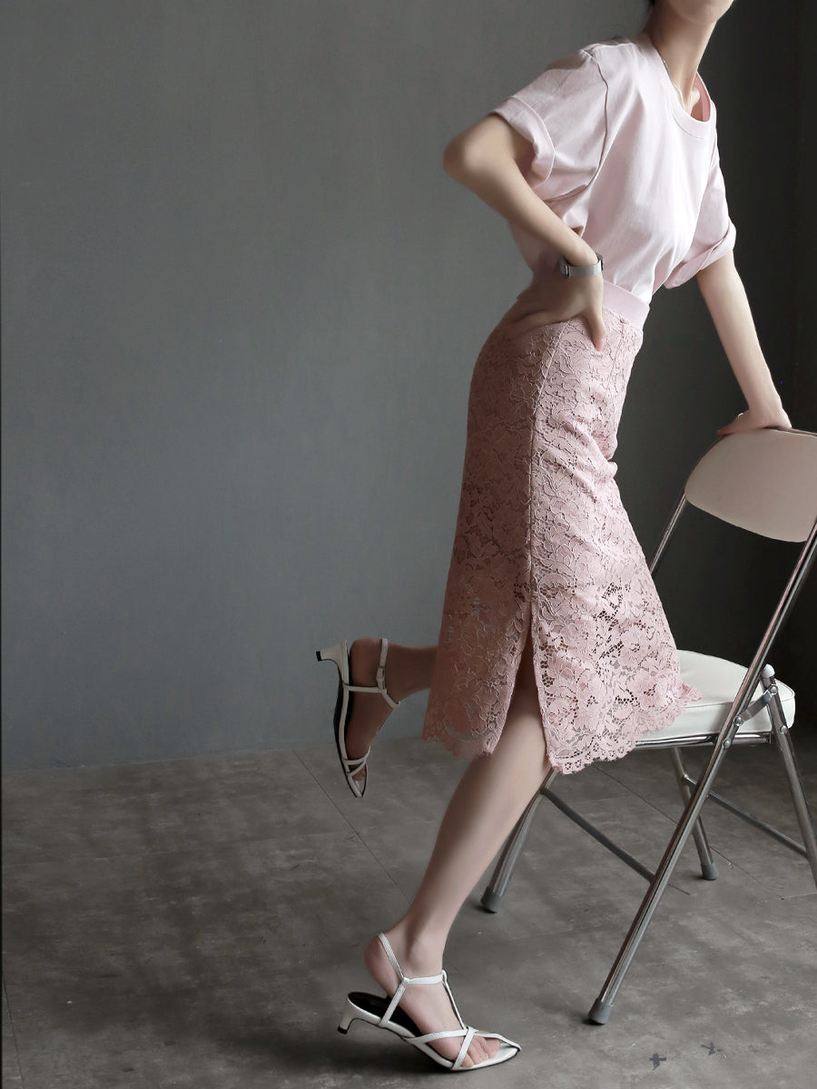 Round Neck Shirt And Fishtail Skirt Set_BDHL7635