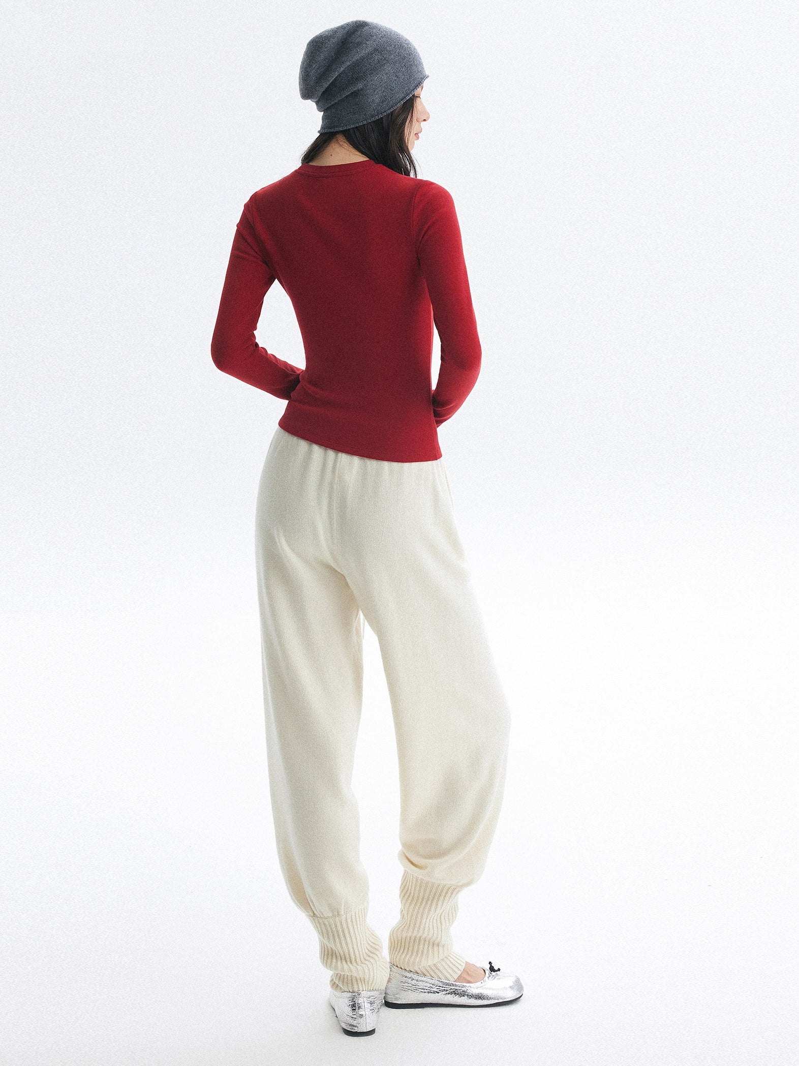 White Jogger Knit Pants_BDHL8098