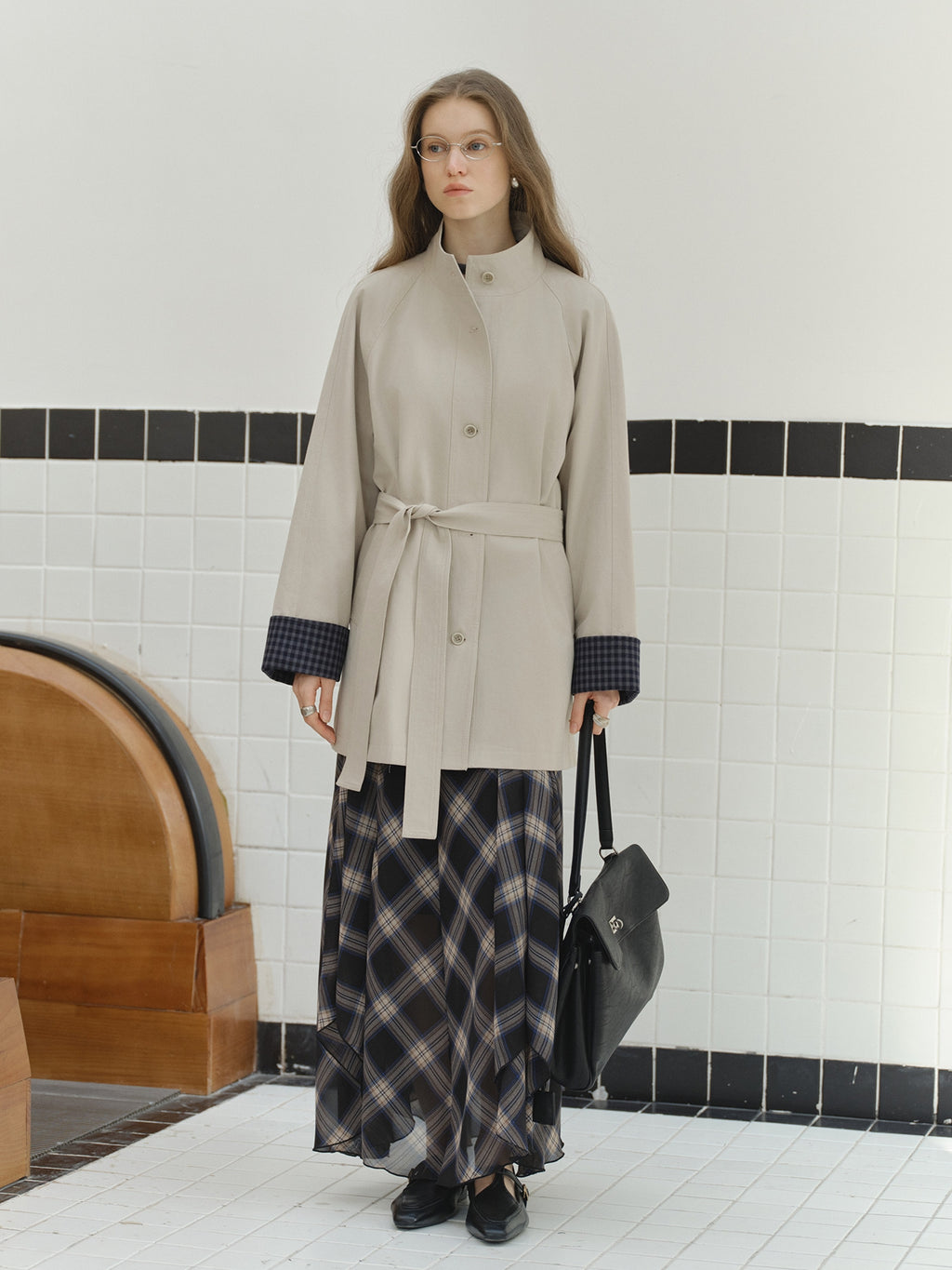 Check Pattern Midi Skirt_BDHL8109