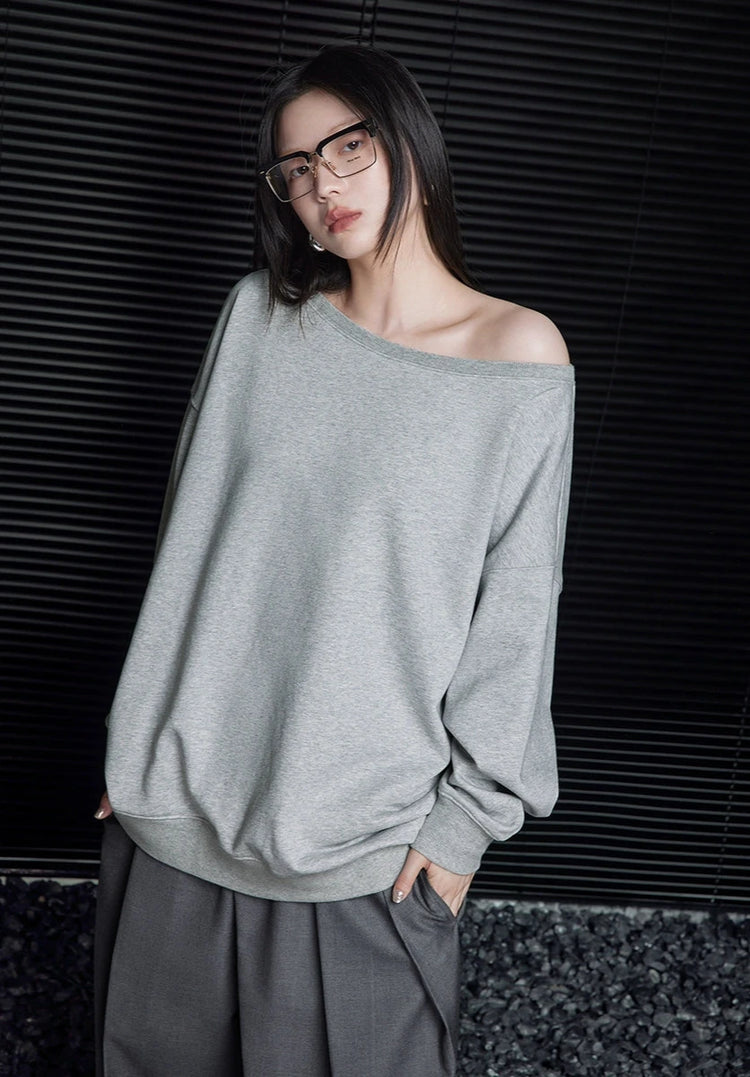 Slanted Shoulder Loose Sweatshirt_DI100382