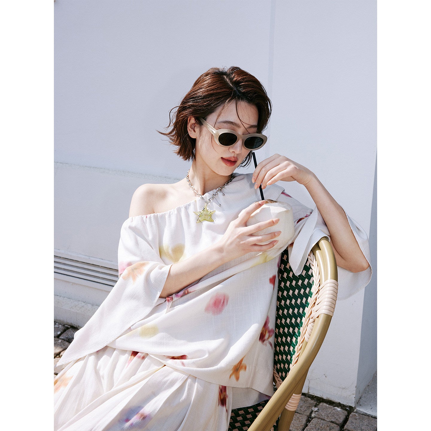 Floral Print Off-Shoulder Top or Wide-leg Pants_BDHL8234