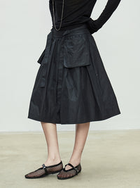 3D Pocket A-Line Black Skirt_BDHL7095