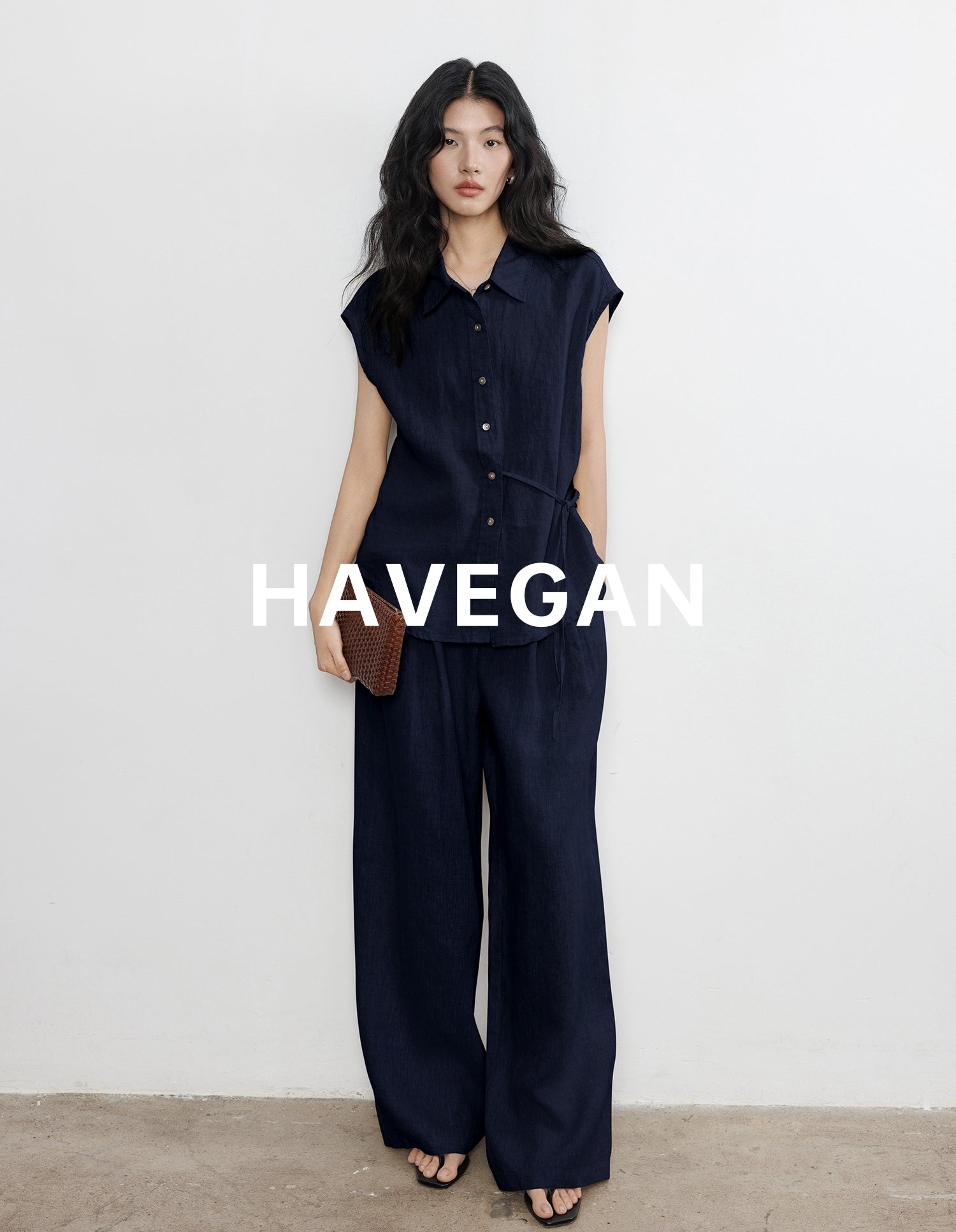 Waist-Strap Sleeveless Shirt And Casual Pants Set_BDHL7481