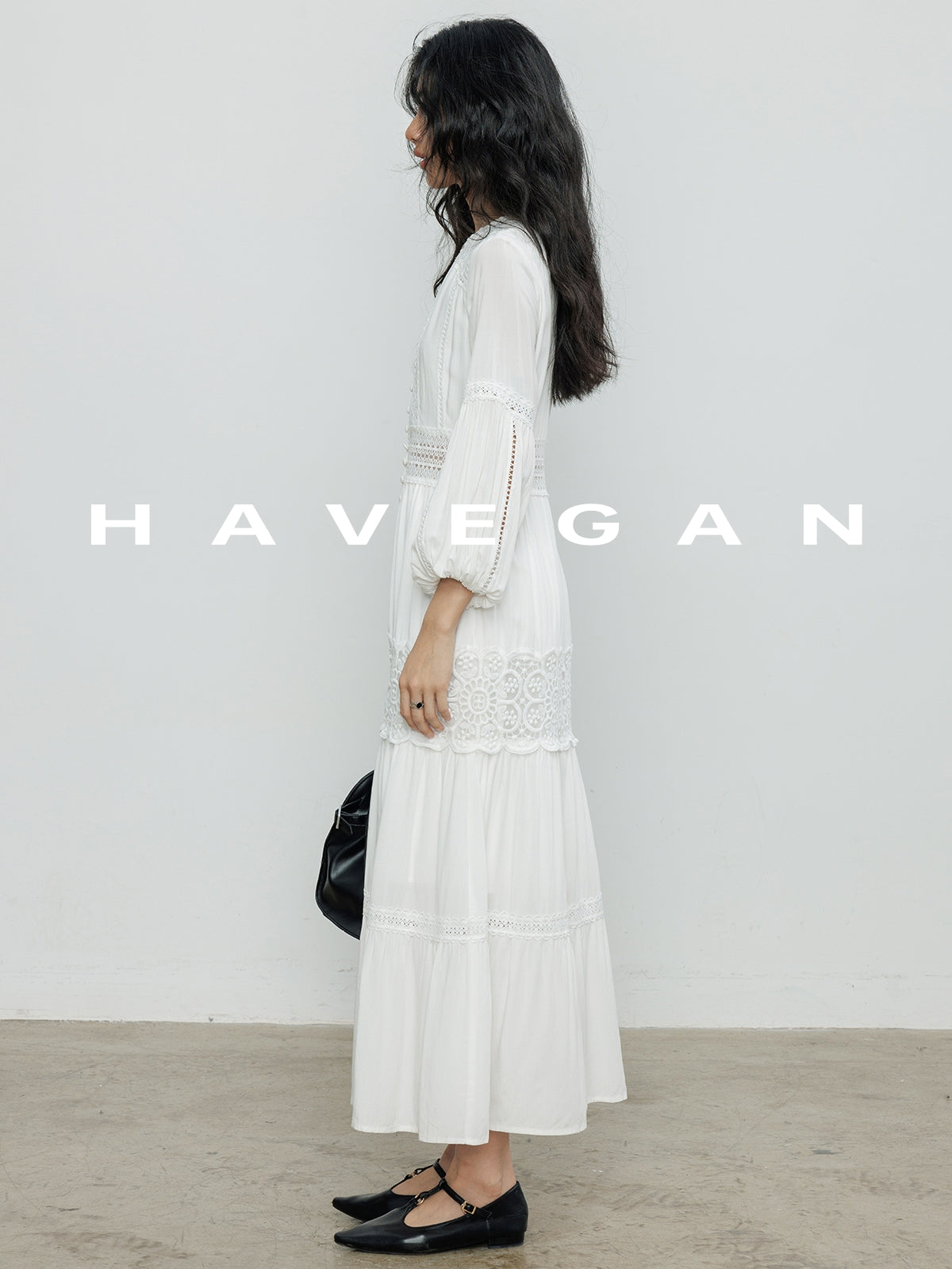 V-Neck Lace A-Line Long Dress_BDHL7066